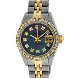 Rolex Ladies 2 Tone Tahitian MOP Diamond Oyster Perpetual Datejust Wristwatch