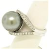 Image 2 : 14k White Gold Large 14.5mm Tahitian Pearl Solitaire Ring w/ 2.00 ctw Pave Diamo