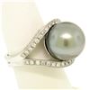 Image 3 : 14k White Gold Large 14.5mm Tahitian Pearl Solitaire Ring w/ 2.00 ctw Pave Diamo