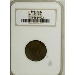 1806 1/2 C Large 6, Stems AU55 NGC. C-4, B-4, R.1. Man