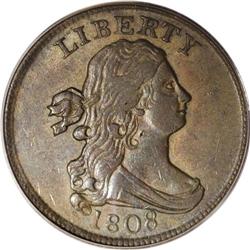 1808 1/2 C AU55 PCGS. C-3, B-3, R.1. Manley Die State
