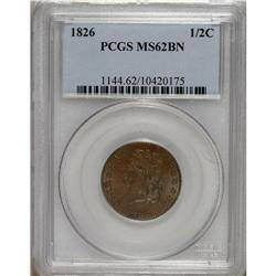 1826 1/2 C MS62 Brown PCGS. C-1, B-1, R.1. This nearly