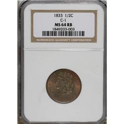 1833 1/2 C MS64 Red and Brown NGC. C-1, B-1, R.1. The