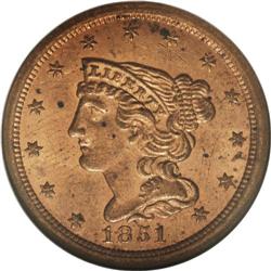 1851 1/2 C MS62 Red NGC. C-1, B-1, R.1. Full red 1851