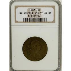 1802 1C No Stems VF35 NGC. S-241, B-20, R.1. Breen Die