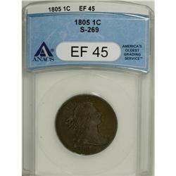 1805 1C XF45 ANACS. S-269, B-3, R.1. Olive-brown tonin
