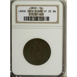 1812 1C Large Date VF25 NGC. S-289, B-4, R.1. A dark b