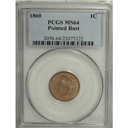 1860 1C Pointed Bust MS64 PCGS. FS-006.4. A satiny apr