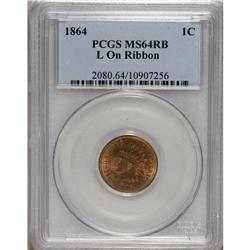 1864 1C L On Ribbon MS64 Red and Brown PCGS. Lustrous