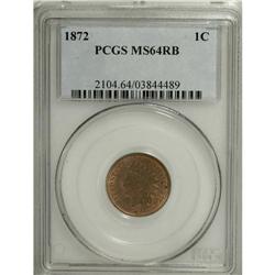 1872 1C MS64 Red and Brown PCGS. Copper-gold surfaces