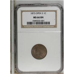 1873 1C Open 3 MS66 Brown NGC. Orange luster peeks thr