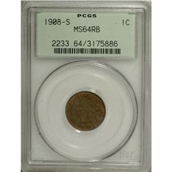 1908-S 1C MS64 Red and Brown PCGS. This low mintage br