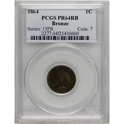 1864 1C Bronze No L PR64 Red and Brown PCGS. An underr