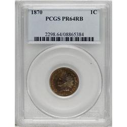 1870 1C PR64 Red and Brown PCGS. A medley of orange-ta