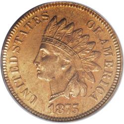 1875 1C PR65 Red PCGS. A difficult year to locate with