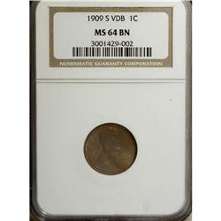 1909-S VDB 1C MS64 Brown NGC. Highly lustrous olive-br