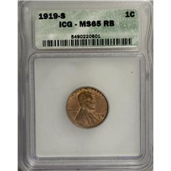 1919-S 1C MS65 Red and Brown ICG. Rich coloration and