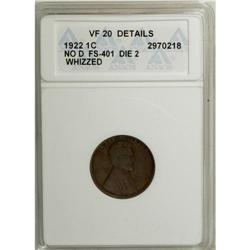 1922 No D 1C Strong Reverse--Whizzed--ANACS. VF20 Deta