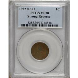 1922 No D 1C Strong Reverse VF30 PCGS. FS-013.2. Die P