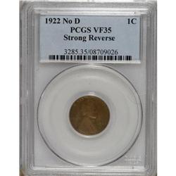 1922 No D 1C Strong Reverse VF35 PCGS. FS-013.2. Die P