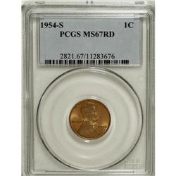 1954-S 1C MS67 Red PCGS. Crisply detailed with smooth