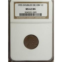 1955/55 1C Doubled Die Obverse MS62 Brown NGC. A gloss