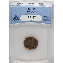 1941 1C PR67 Red ANACS. Fully struck with beautiful mi