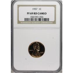 1957 1C PR69 Red Cameo NGC. Stark contrast occurs betw