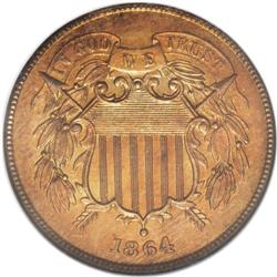 1864 2C Large Motto MS65 Red NGC. This denomination, w