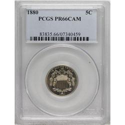 1880 5C PR66 Cameo PCGS. Good contrast is noted over t