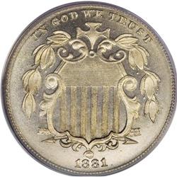 1881 5C PR67 Cameo PCGS. The 3,575 specimens coined fo