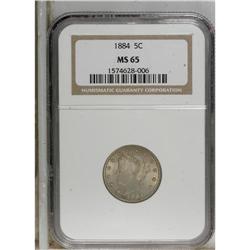 1884 5C MS65 NGC. Light silver-gray patina graces each