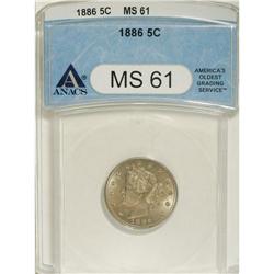 1886 5C MS61 ANACS. Lustrous and satiny with a pleasin