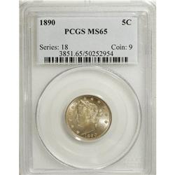 1890 5C MS65 PCGS. Supremely lustrous, with traces of