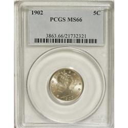 1902 5C MS66 PCGS. Well struck with shimmering, satiny