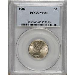 1904 5C MS65 PCGS. The silver-gray surfaces boast exub