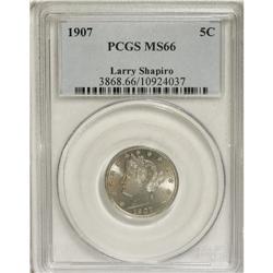 1907 5C MS66 PCGS. Ex: Larry Shapiro. Gorgeous luster