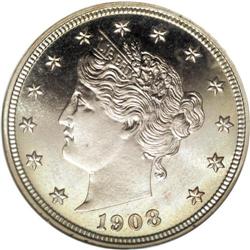 1908 5C PR67 Cameo NGC. This amazing proof is tied for