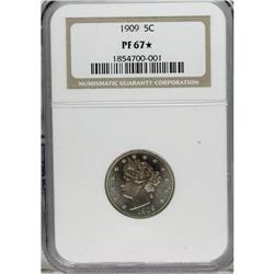 1909 5C PR67 S NGC. Iridescent peach, lemon, and powd