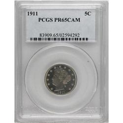 1911 5C PR65 Cameo PCGS. This Gem Cameo proof exhibits