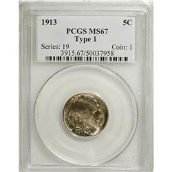 1913 5C Type One MS67 PCGS. This impressive Superb Gem
