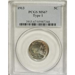 1913 5C Type One MS67 PCGS. A solidly struck and caref