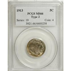 1913 5C Type Two MS66 PCGS. Traces of peripheral gold