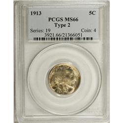1913 5C Type Two MS66 PCGS. The bright satiny surfaces