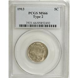 1913 5C Type Two MS66 PCGS. Dollops of copper-orange a