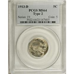 1913-D 5C Type Two MS64 PCGS. Slightly weak in the cen