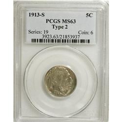 1913-S 5C Type Two MS63 PCGS. Light gold toning covers