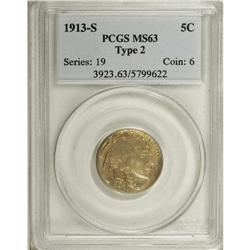 1913-S 5C Type Two MS63 PCGS. This satiny, well preser