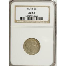 1926-S 5C AU53 NGC. The surfaces retain a degree of lu