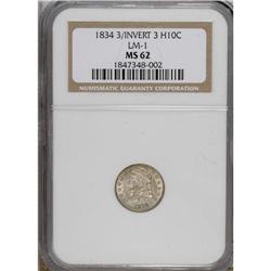 1834 H10C 3/Inverted 3 MS62 NGC. V-5, LM-1, R.2. The 3